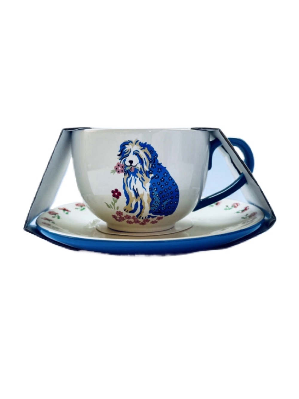 Cath Kidston "The Collector" Dog Floral Blue Teacup and Saucer Set. Brand New!